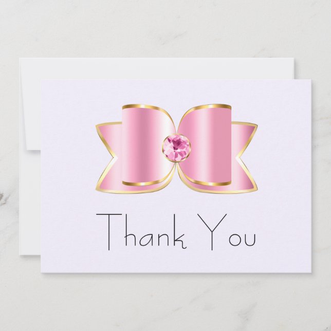 Pink Glam Bow with a Centre Gemstone Party Thank You Card (Front)