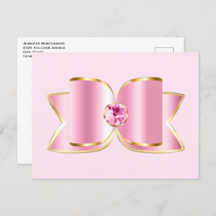 Pink Glam Bow with a Centre Gemstone Postcard