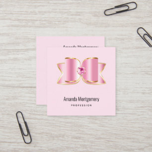 Pink Glam Bow with a Centre Gemstone Square Business Card