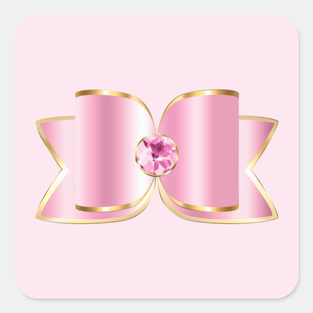 Pink Glam Bow with a Centre Gemstone Square Sticker (Front)