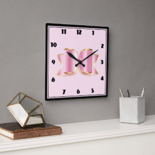 Pink Glam Bow with a Centre Gemstone Square Wall Clock
