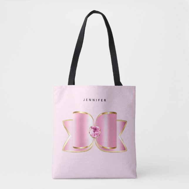Pink Glam Bow with a Centre Gemstone Tote Bag (Front)