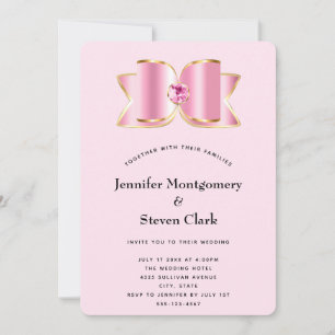 Pink Glam Bow with a Centre Gemstone Wedding Invitation