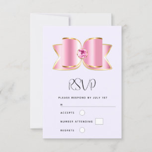 Pink Glam Bow with a Centre Gemstone Wedding RSVP Card