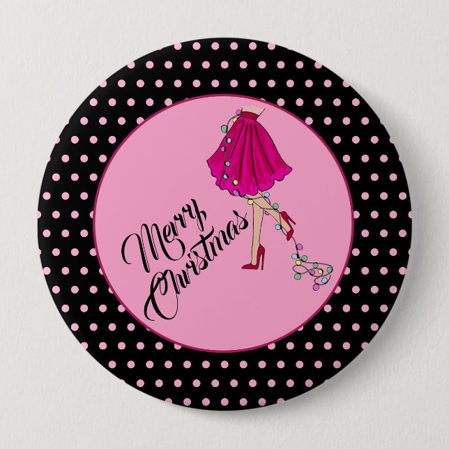 Pink Glam Christmas  10 Cm Round Badge (Front)