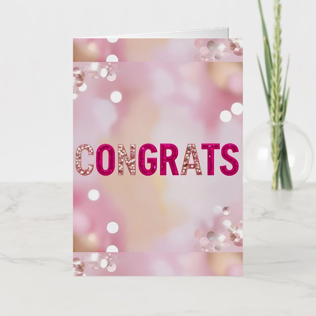 Pink Glam "Congrats"  Foil Greeting Card (Front)