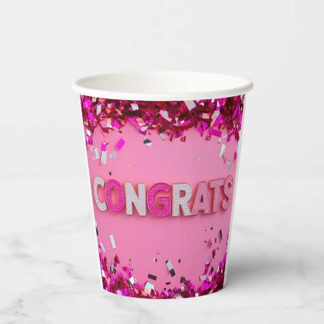 Pink Glam "Congrats" Paper Cups (Back)