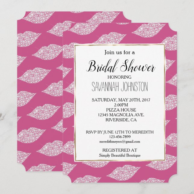 Pink Glam Diamond Lips Invitation (Front/Back)