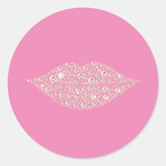 Pink Glam Diamond Lips Kiss Classic Round Sticker (Front)