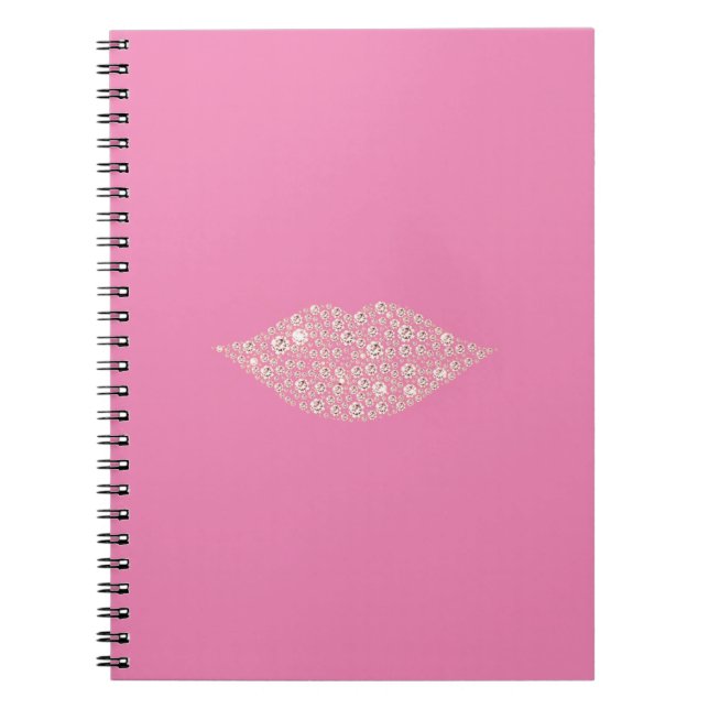 Pink Glam Diamond Lips Kiss Notebook (Front)