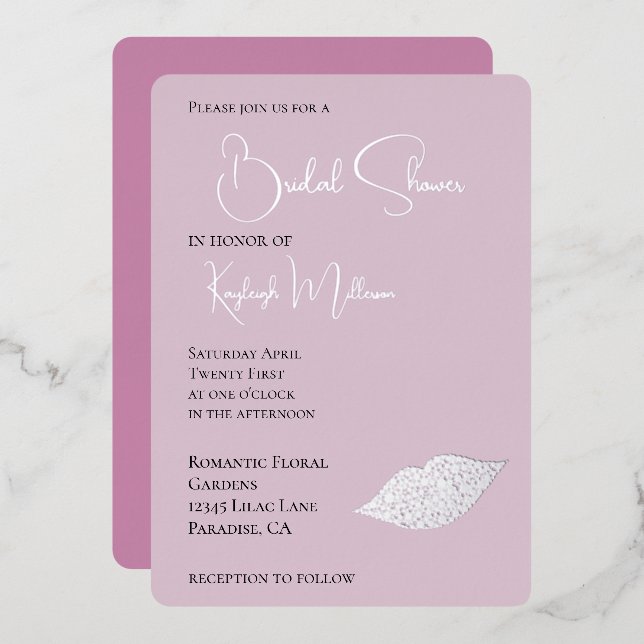 Pink Glam Diamonds Kiss Lips Bridal Shower (Front/Back)