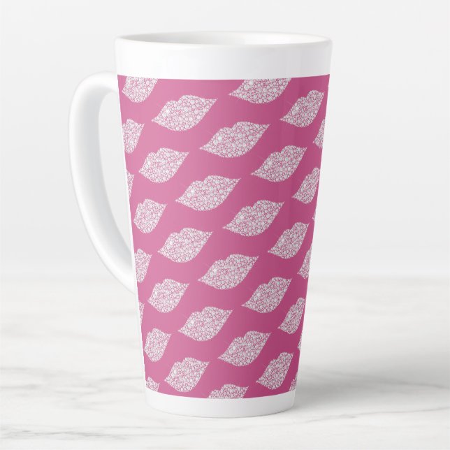 Pink Glam Diamonds Lips Kiss XOXO Latte Mug (Left Angle)