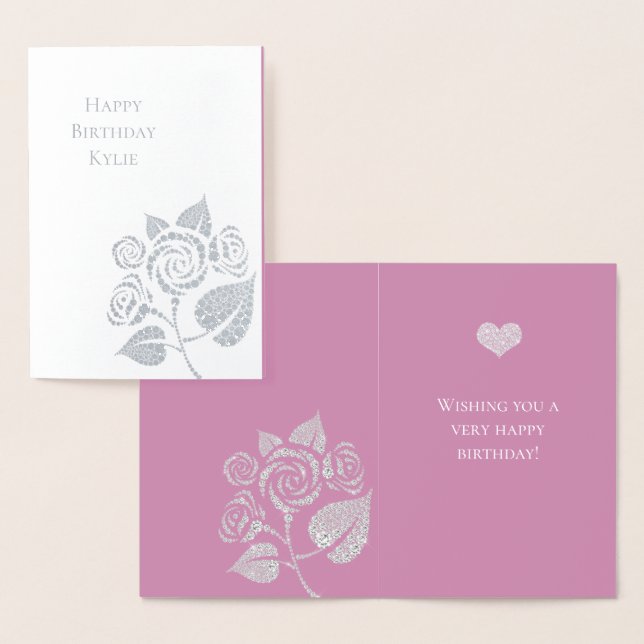 Pink Glam Diamonds Rose Floral Birthday Foil Card (Display)
