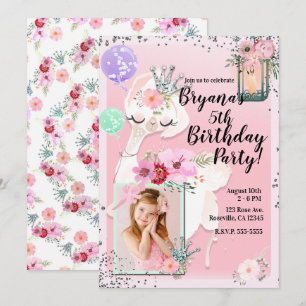 Pink Glam Diva Llama Princess Birthday Party Photo Invitation