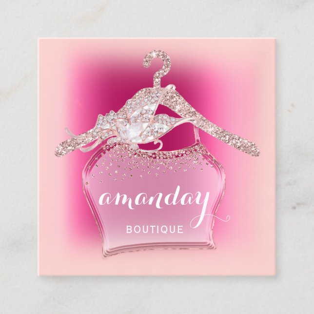Pink Glam Fashion Shop Blogger Influencer Square Business Card (Front)