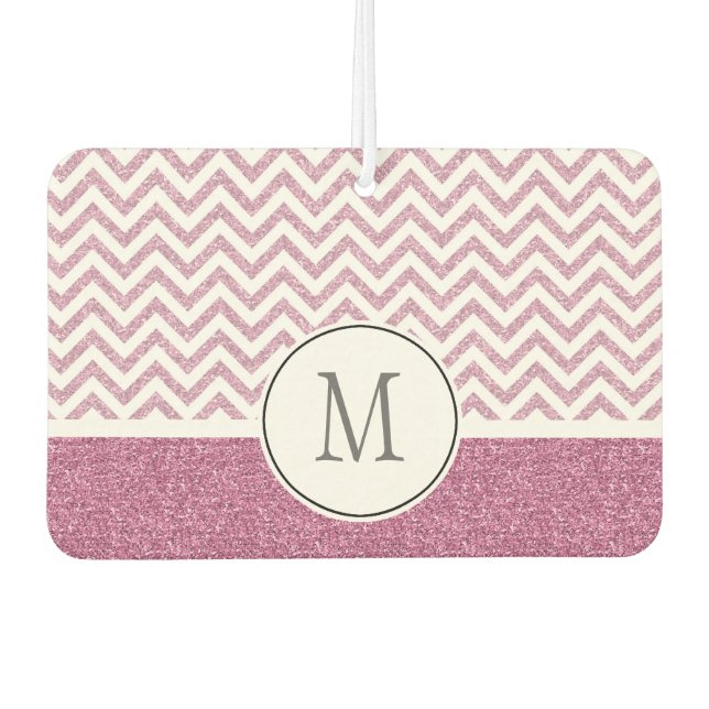 Pink Glam Faux Glitter Chevron Car Air Freshener (Front)