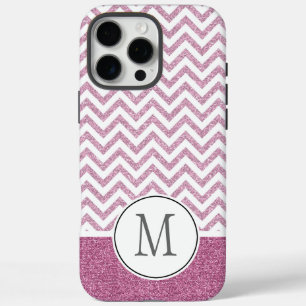 Pink Glam Faux Glitter Chevron iPhone 16 Pro Max Case