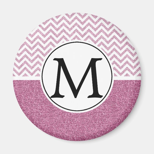 Pink Glam Faux Glitter Chevron Magnet (Front)