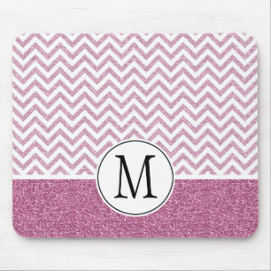Pink Glam Faux Glitter Chevron Mouse Mat