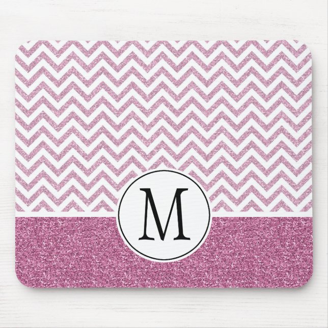 Pink Glam Faux Glitter Chevron Mouse Mat (Front)