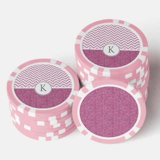 Pink Glam Faux Glitter Chevron Poker Chips (Stack)