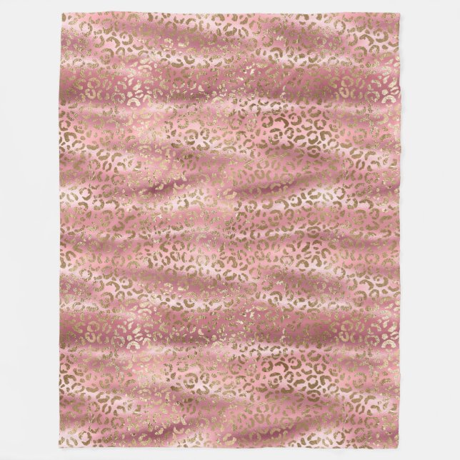 Pink Glam Glam Gold Leopard Animal Print Fleece Blanket (Front)