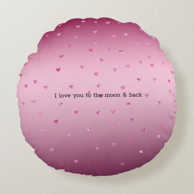 Pink Glam Glitter Hearts Round Cushion (Front)