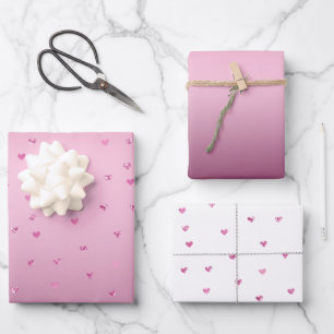 Pink Glam Glitter Hearts Wrapping Paper Sheet