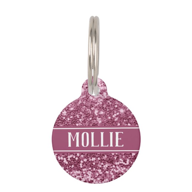 Pink Glam Glitter Name and Address Pet Tag (Front)