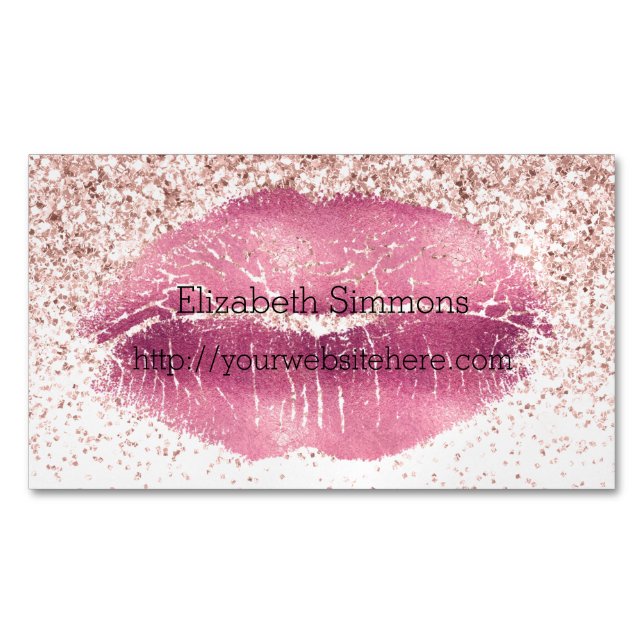 Pink Glam Glitz Glitter Lips Magnetic Business Card (Front)