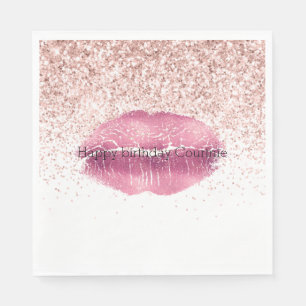Pink Glam Glitz Glitter Lips Napkin