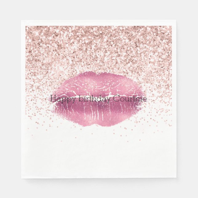 Pink Glam Glitz Glitter Lips Napkin (Front)