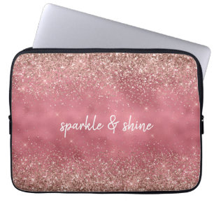 Pink Glam Glitzy glitter personalised Laptop Sleeve