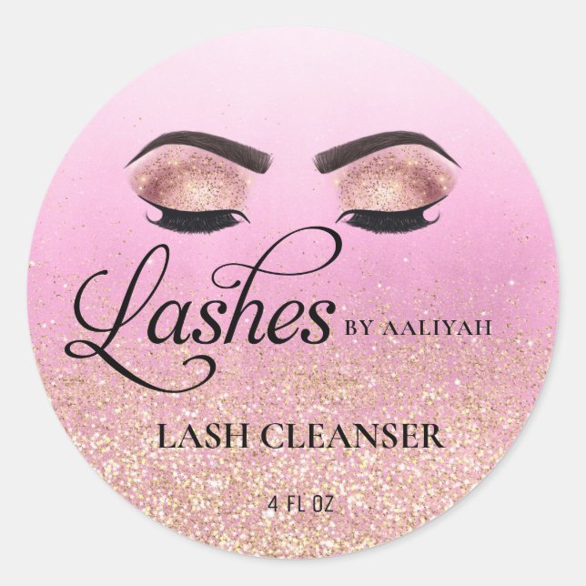 Pink Glam Gold Glitter Eyelash Cleanser Lash Bath  Classic Round Sticker (Front)
