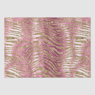Pink Glam Gold Glitter Zebra Print Tissue Paper