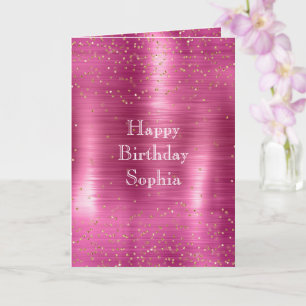Pink Glam Gold Sparkle Confetti Birthday Card