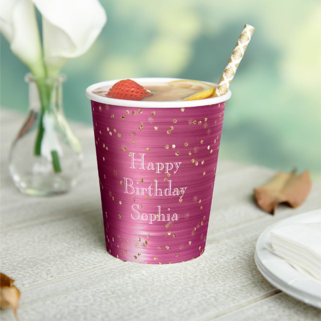 Pink Glam Gold Sparkle Confetti Birthday Paper Cups (Insitu)