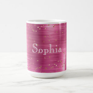 Pink Glam Gold Sparkle Confetti Personalised Coffee Mug