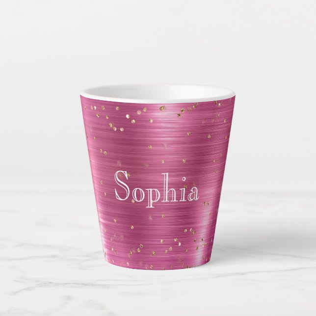 Pink Glam Gold Sparkle Confetti Personalised Latte Mug (Front)