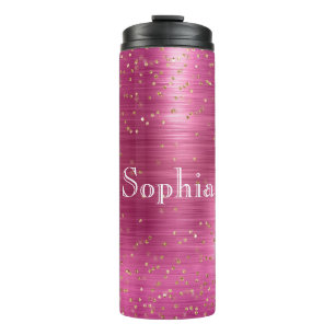 Pink Glam Gold Sparkle Confetti Personalised Thermal Tumbler