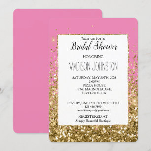 Pink Glam Gold Sparkle Glitter Bridal Shower Invitation