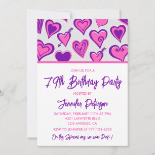 Pink Glam Heart Pattern 79th birthday invitations 