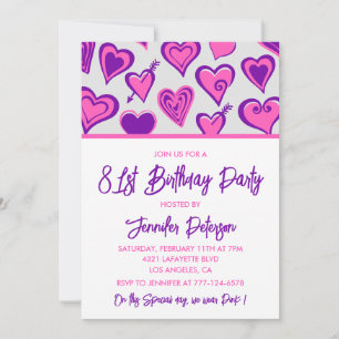 Pink Glam Heart Pattern 81st birthday invitations 