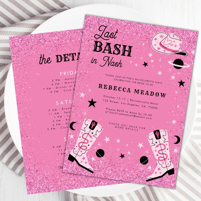 Pink Glam Last Bash in Nash Nashville Bachelorette Invitation (Creator Uploaded)