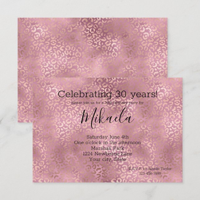 Pink Glam Leopard Print Invitation (Front/Back)