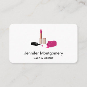Pink Glam Lipstick & Nail Polish Beauty Themed Business Card