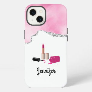 Pink Glam Lipstick & Nail Polish Beauty Themed iPhone 13 Case