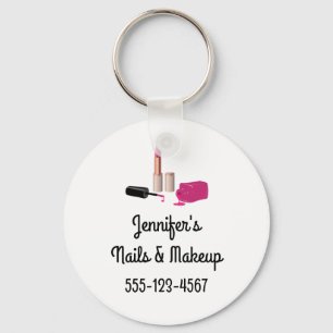Pink Glam Lipstick & Nail Polish Beauty Themed Key Ring