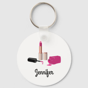 Pink Glam Lipstick & Nail Polish Beauty Themed Key Ring