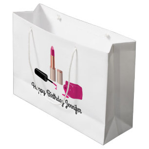 Pink Glam Lipstick & Nail Polish Beauty Themed Large Gift Bag